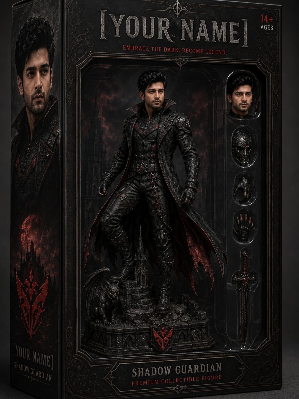Gothic dark action figure prompt result with moody lighting