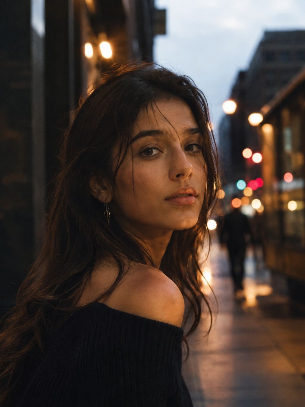 Outdoor street portrait prompt result with candid city background