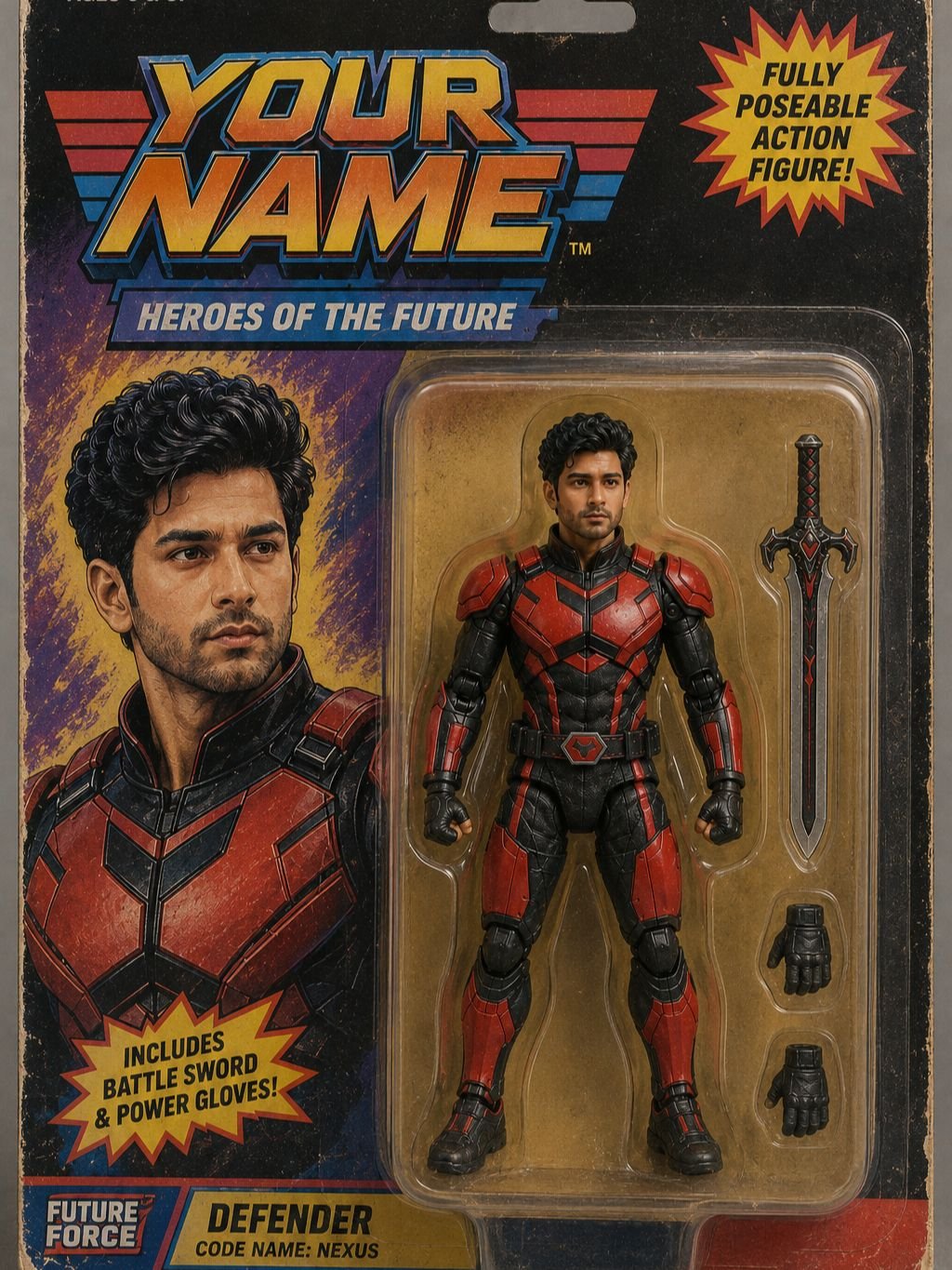 Retro 90s action figure prompt result with vintage packaging